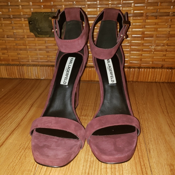 Karl Lagerfeld Burgundy Suede Heels - Picture 4 of 5